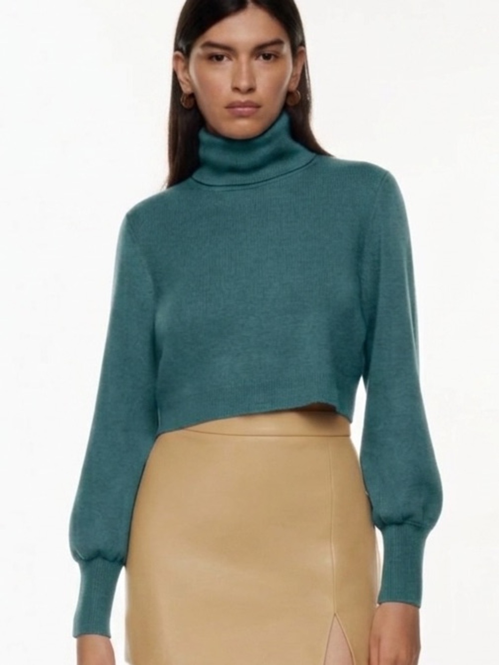 Aritzia Wilfred Sz XS Rebecca Blue Merino Wool Cotton Turtleneck Sweater